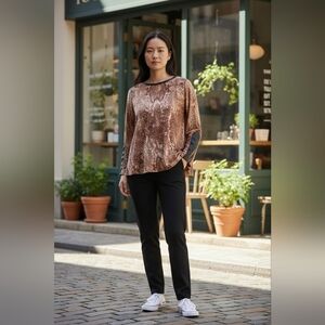Dex Long Sleeved Brown Print Top